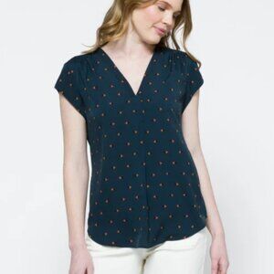 FUN2FUN Lillian Tie Sleeve Blouse - Navy, Large